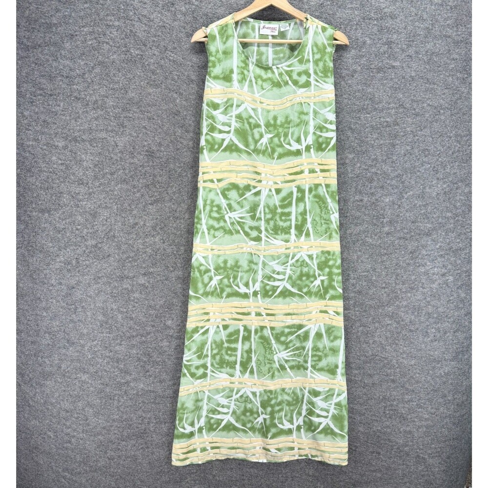 Joanna Dress Women 2X Plus Green Striped Maxi Long Sleeveless Round Neck Casual